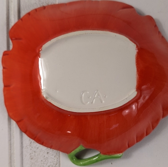 Vintage Clay Art Hand Painted Poppies 2001 Big Platter & Small Plate Red Orange - Picture 9 of 9